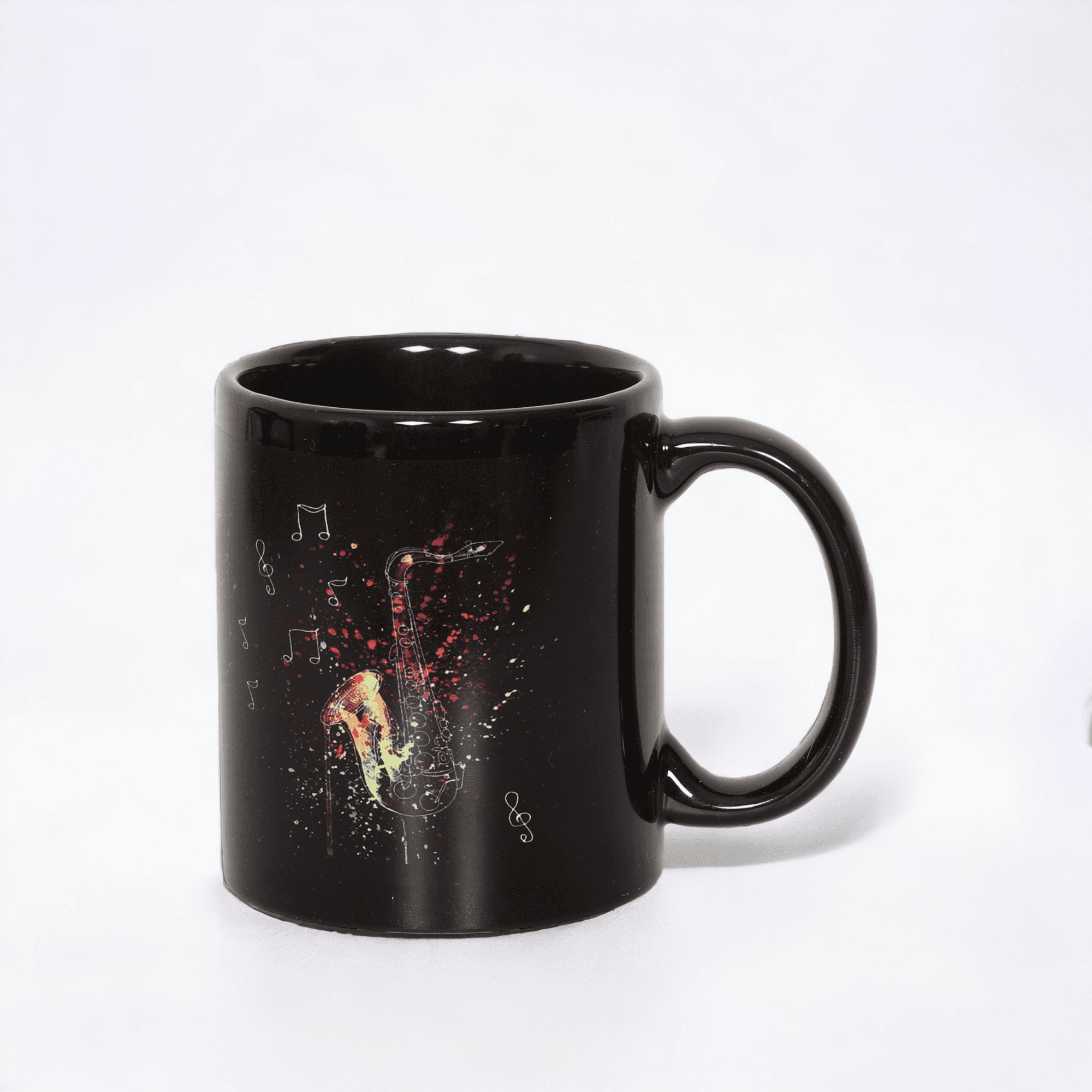 Custom design printed on black coffee mugs qikink
