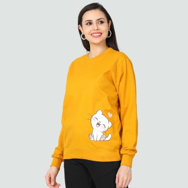 Custom placement printing on sweatshirt worn by women qikink