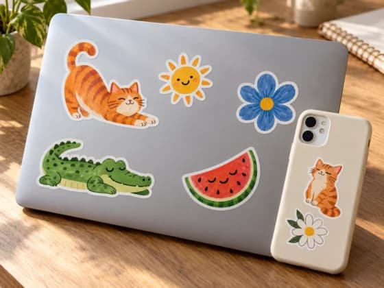 Stickers on a laptop and phone