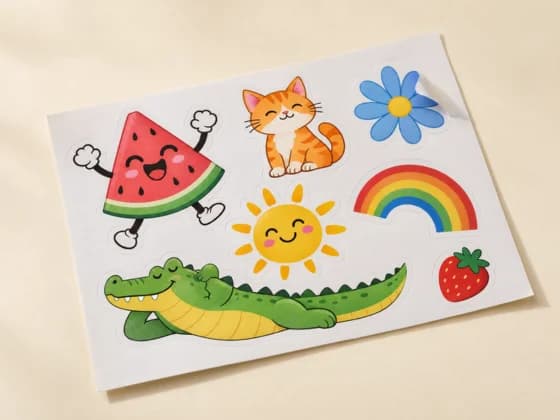 Several colourful stickers on one sheet