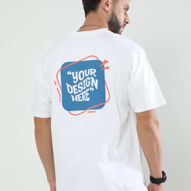 Your design here printed on the back of a white t-shirt