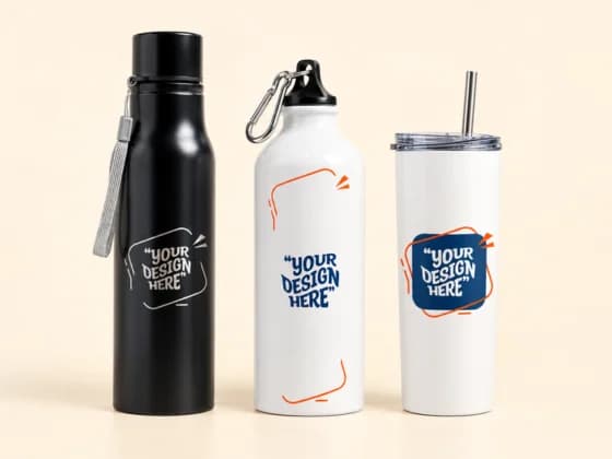 Steel, sipper and tumbler bottles with "your design here"