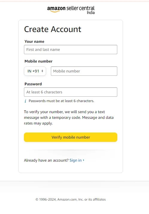 create Amazon seller account