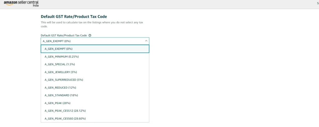 Default GST RATE selection list