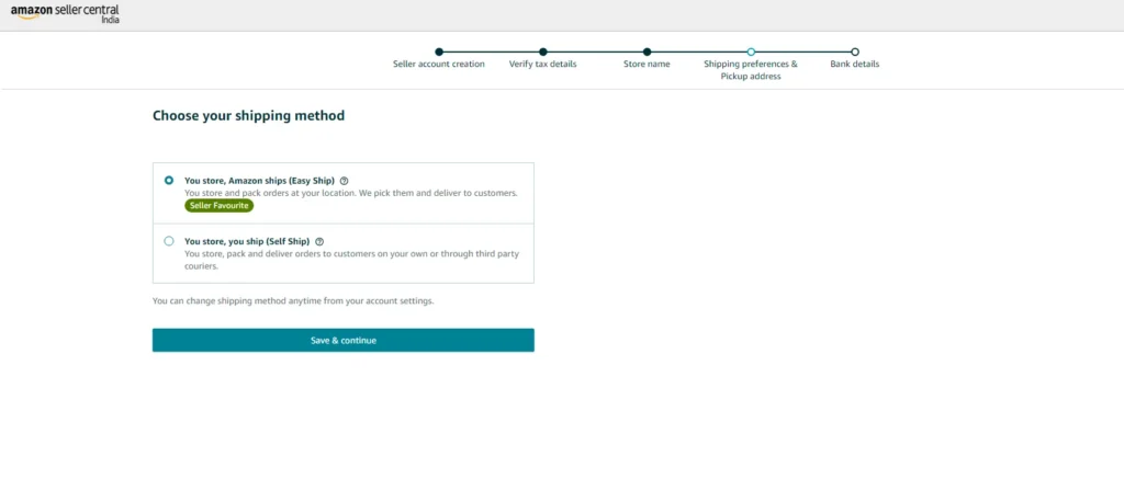Shipping method step in Amazon Dropshipping