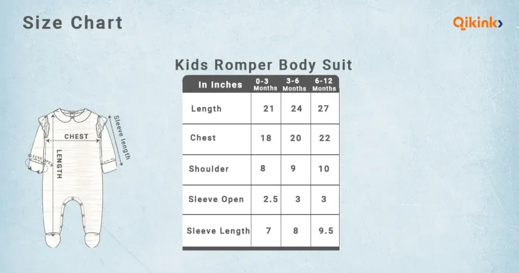 Kid’s Romper Body Suit Size Chart
