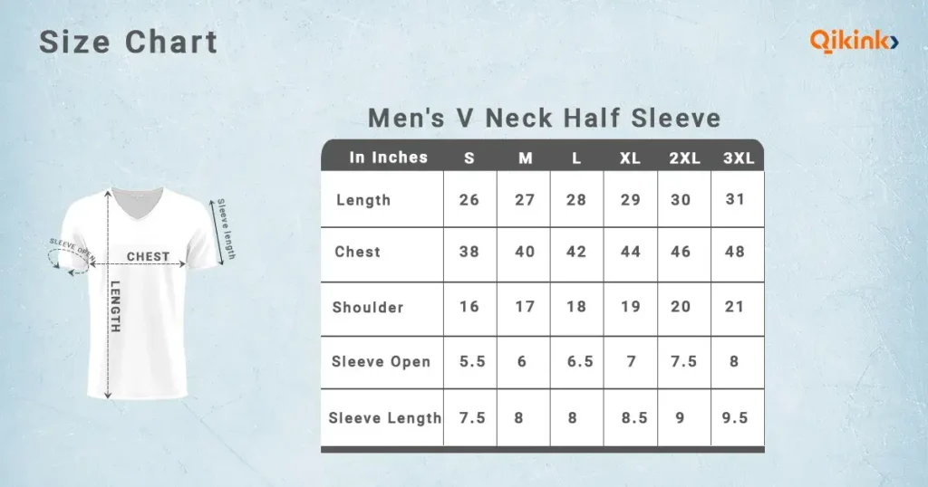 Mens V-neck size chart qikink