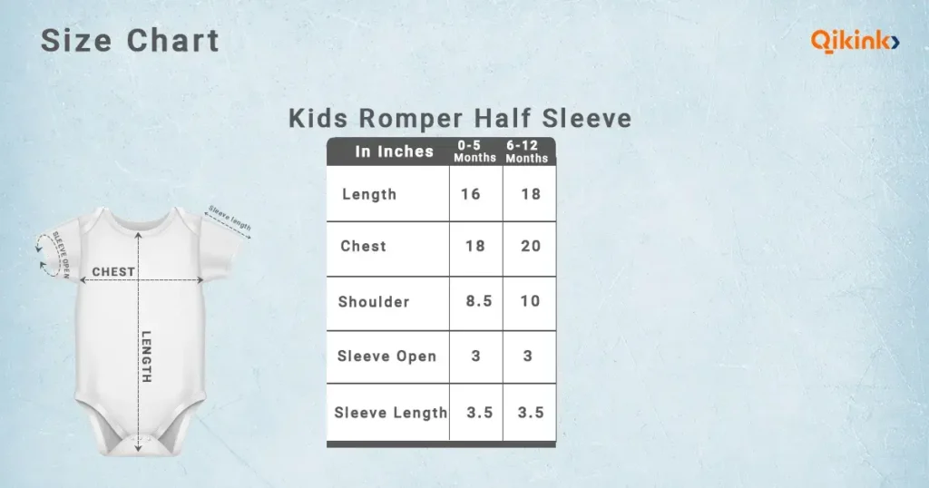Kid’s Romper Half Sleeve Size Chart