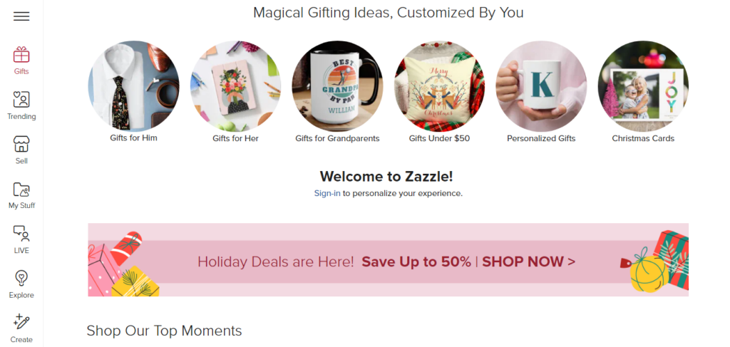Zazzle-homepage-qikink