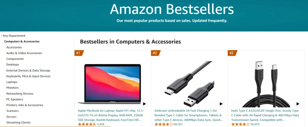 Most popular selling items on Amazon - Computers & accessories