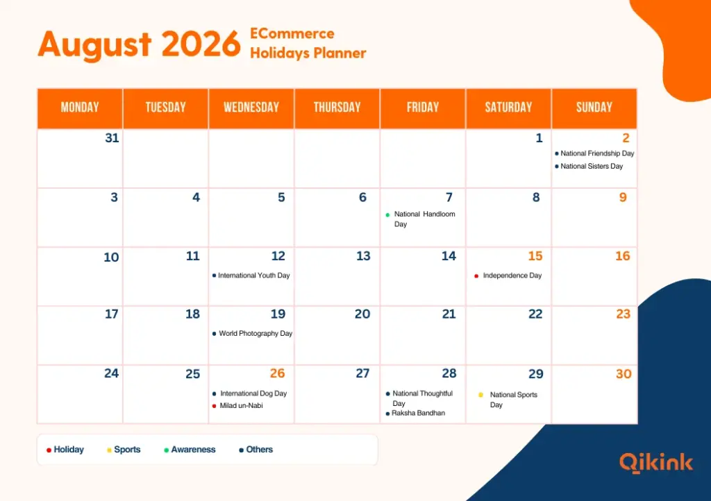 eCommerce calendar August 2026