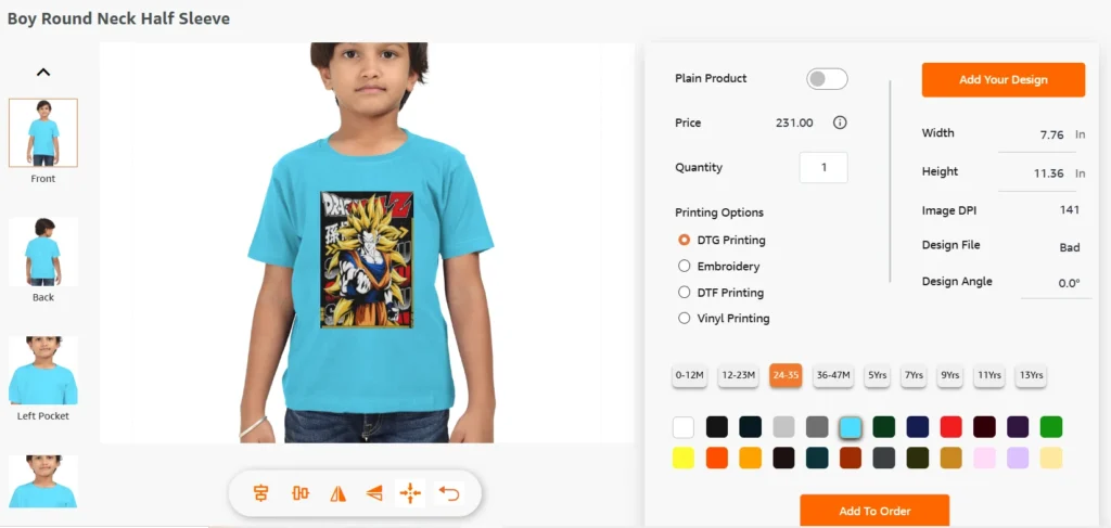 Adding design on Kids t-shirt
