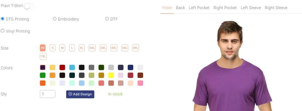 Select printing method for t-shirt personalisation