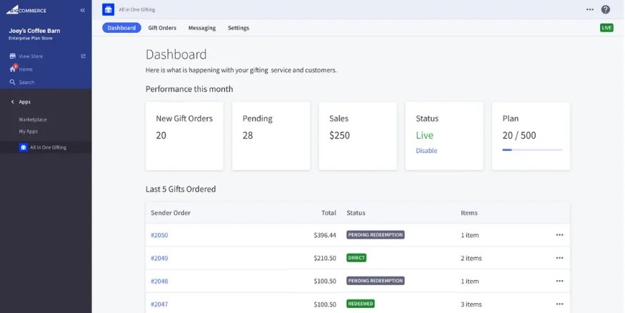 User Interface of BigCommerce platform - Qikink