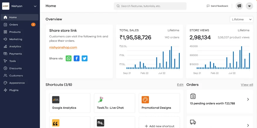 User Interface of Dukaan platform - Qikink