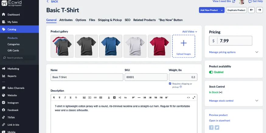 User Interface of Ecwid platform - Qikink