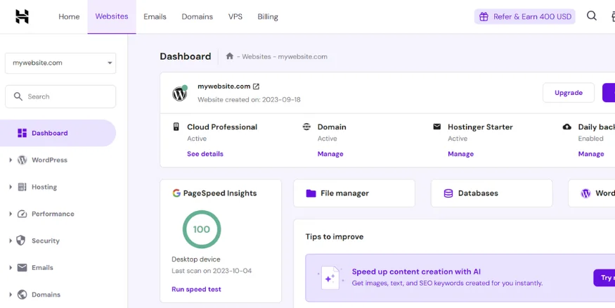 User Interface of Hostinger platform - Qikink