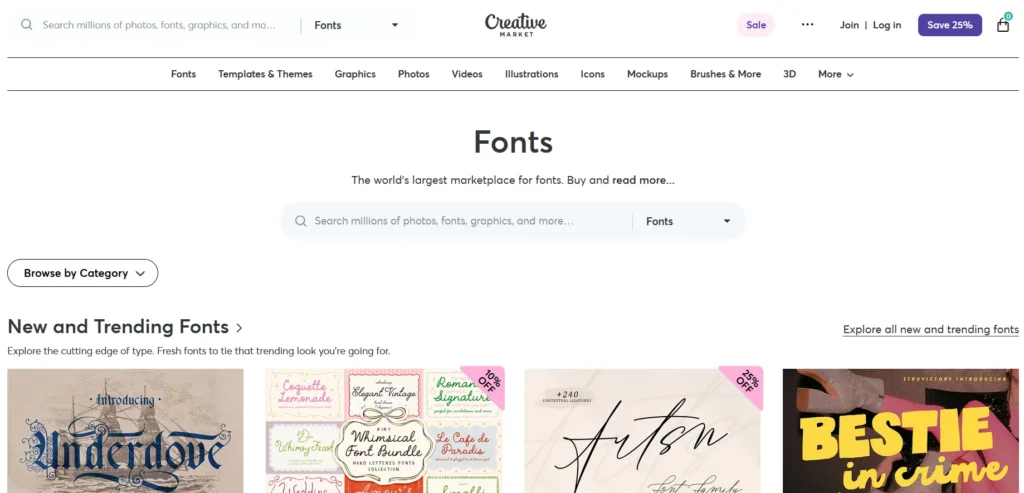 Fonts in creative market for digital dropshipping