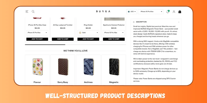 Burga Well-structured product descriptions - qikink