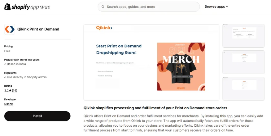 Qikink app on Shopify dropshipping