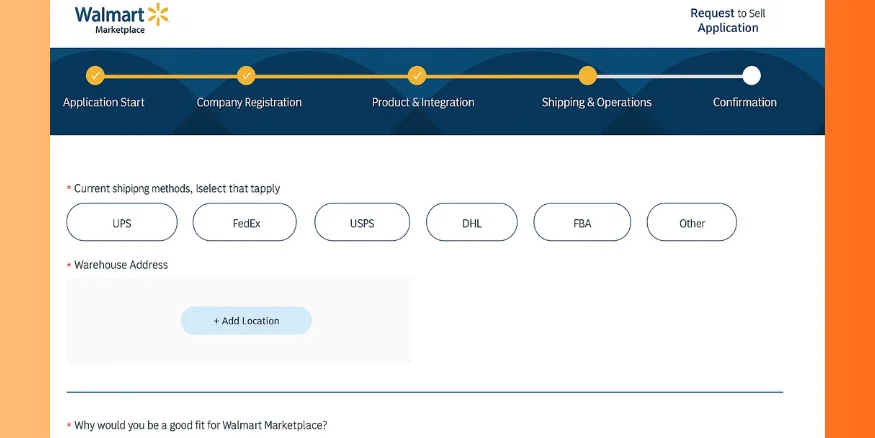 Shipping and operations details tab in Walmart