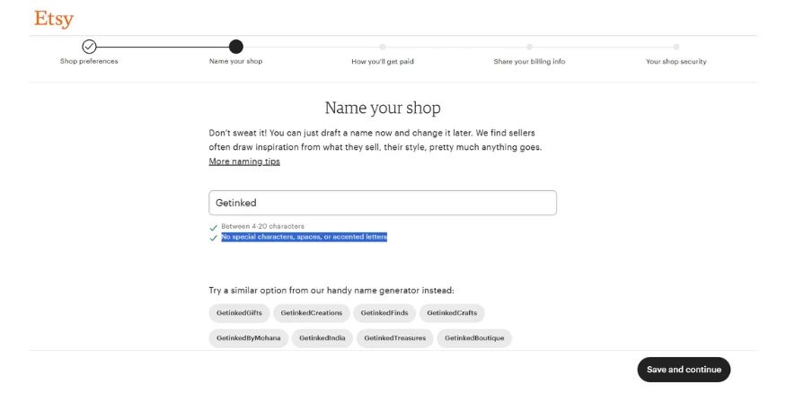 etsy shop name in onboarding qikink