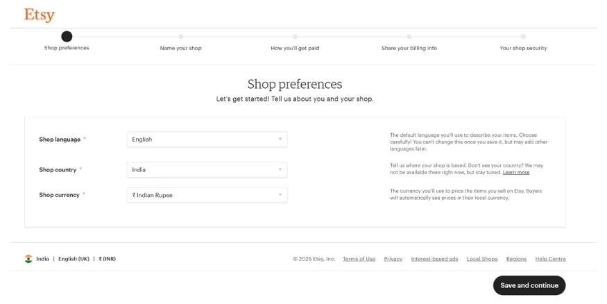 new account business setup in etsy qikink