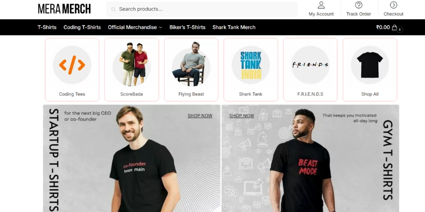 Mera Merch website - Qikink