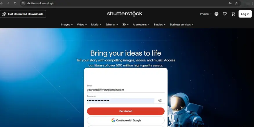 Shutterstock Signup Qikink