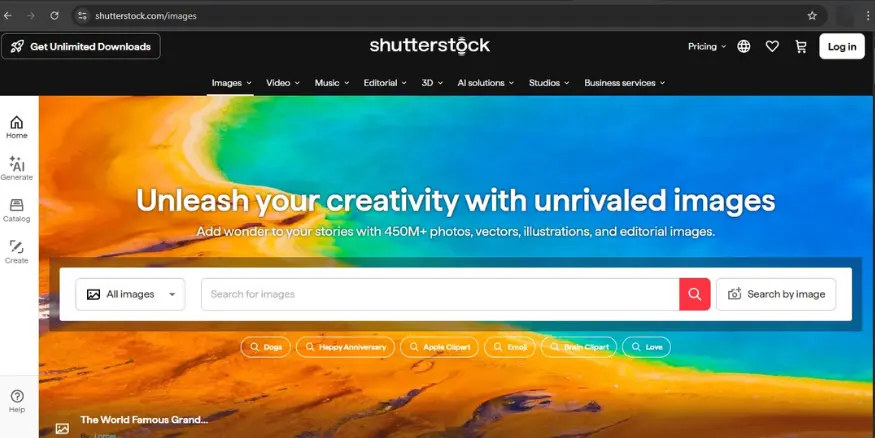 Shutterstock images search page Qikink