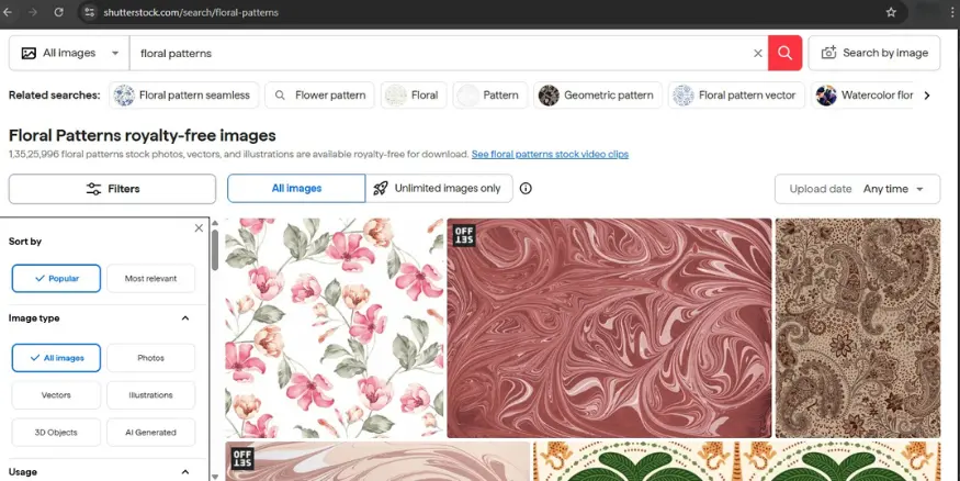 Shutterstock search Floral Patterns Qikink
