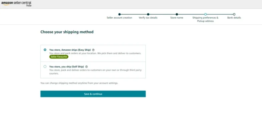 Amazon seller signup choose shipping method Qikink