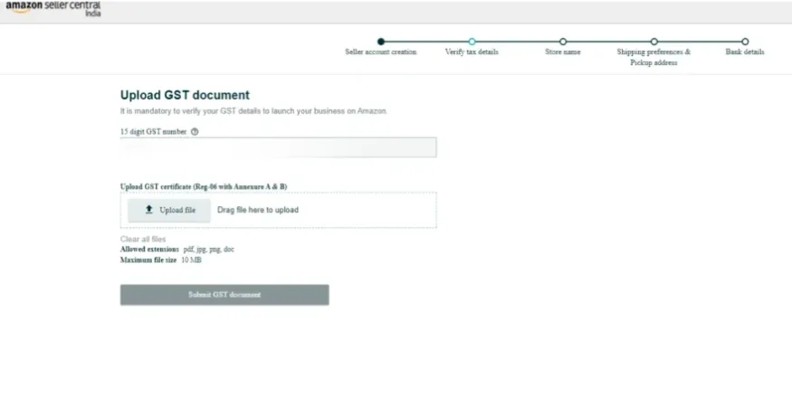 Amazon Seller Signup GST certificate upload Qikink