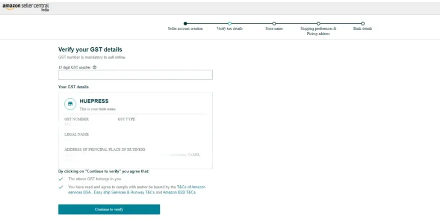 Amazon Seller Signup GST verify Qikink