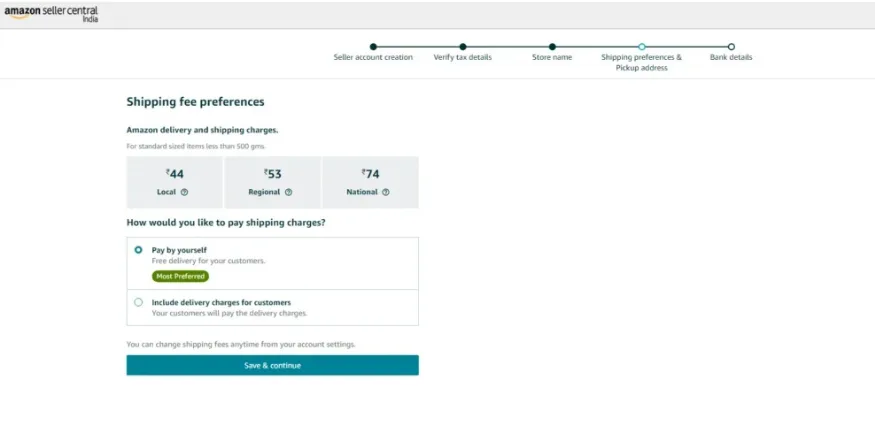 Amazon seller signup shipping fee preferences Qikink