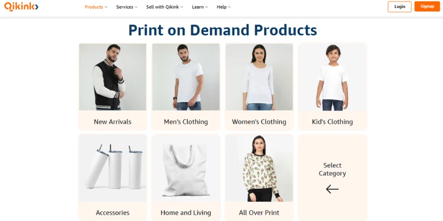 Choose print on demand products Qikink