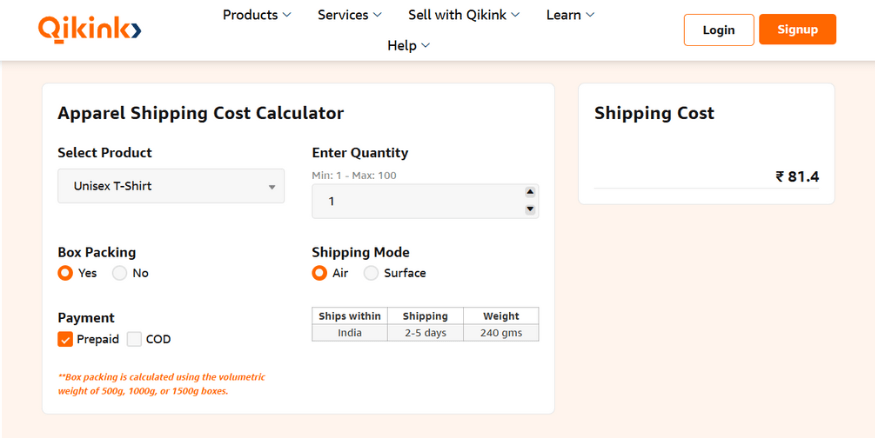 eCommerce Shipping Calculator Qikink