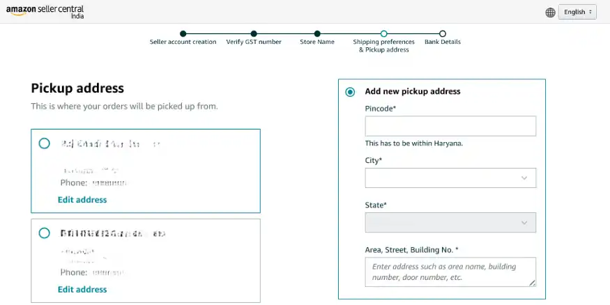 Add the Pickup Address on Amazon Seller