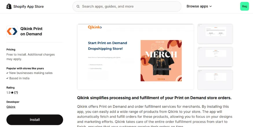 install Qikink on Shopify app store