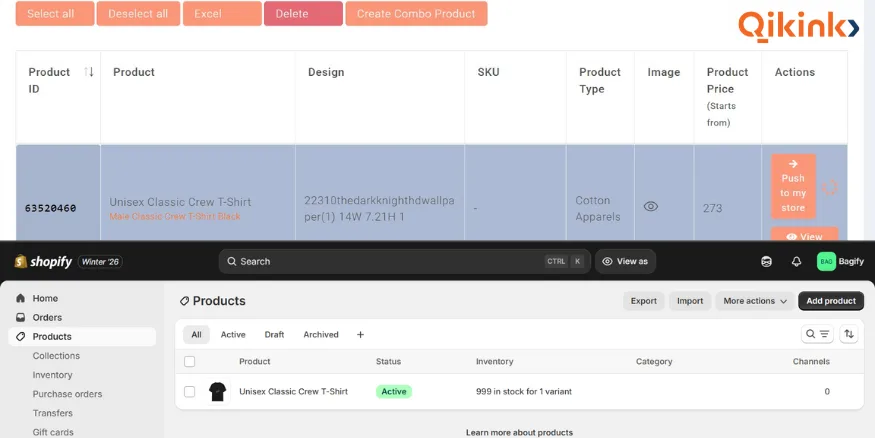 push products from qikink to shopify