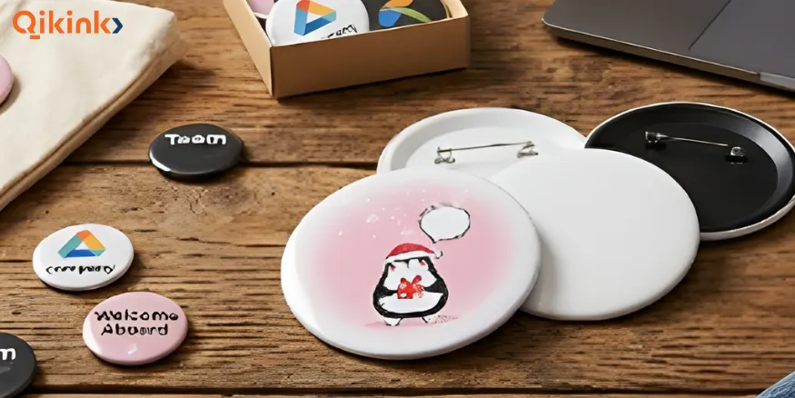 badges and button pins welcome kit idea Qikink