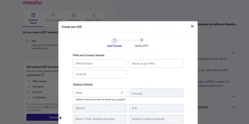 Business details meesho seller registration