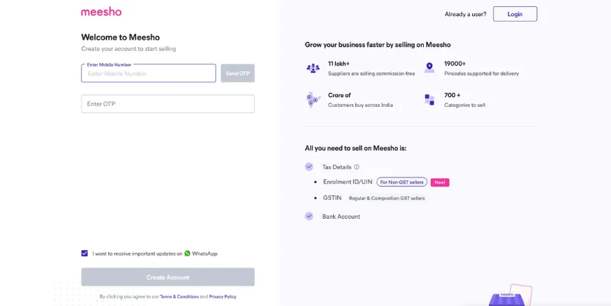 Create your meesho seller account