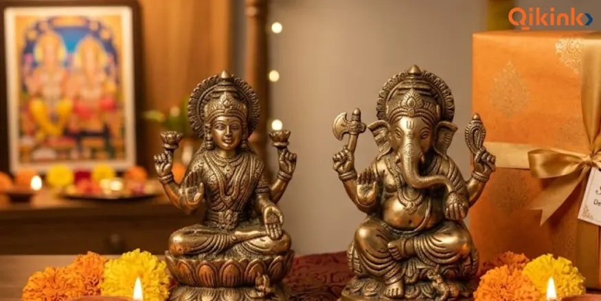 Diwali Gift Ideas for Family and Friends Brass or Silver-Finish Lakshmi-Ganesh Idol