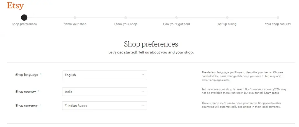 Create an Etsy storefront