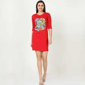 Printed long top women's t-shirt dress qikink