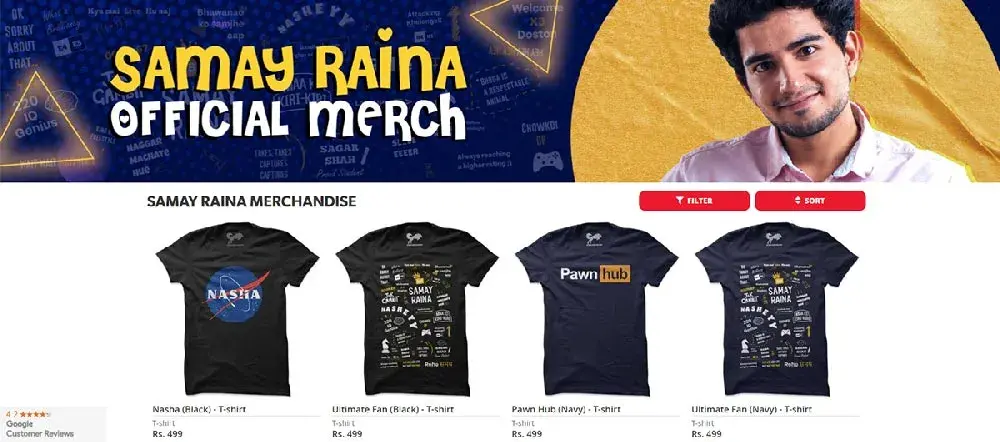 samay raina youtuber merchandise india