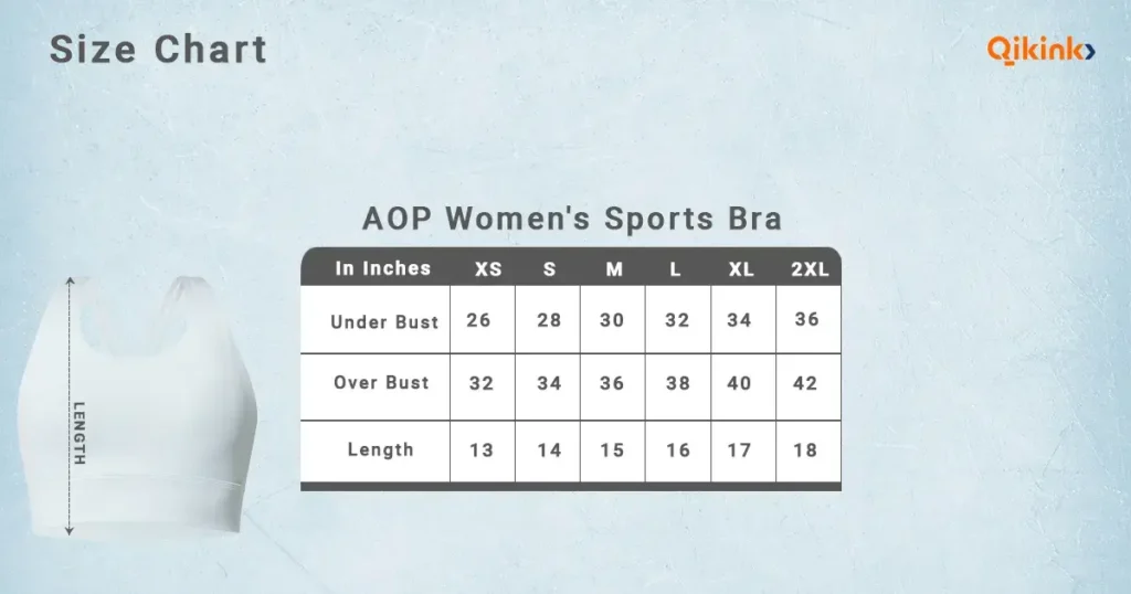 AOP sports bra size chart qiknik