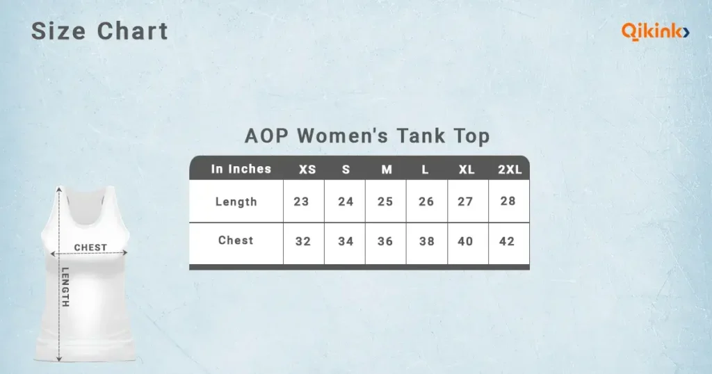 AOP tank top size chart qikink