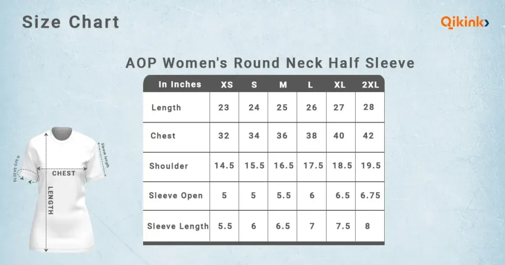 AOP womens round neck half sleeve size char qikink